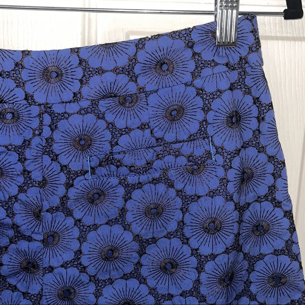 Anthropologie Elevenses Blue Floral Eyelet Short Size 2